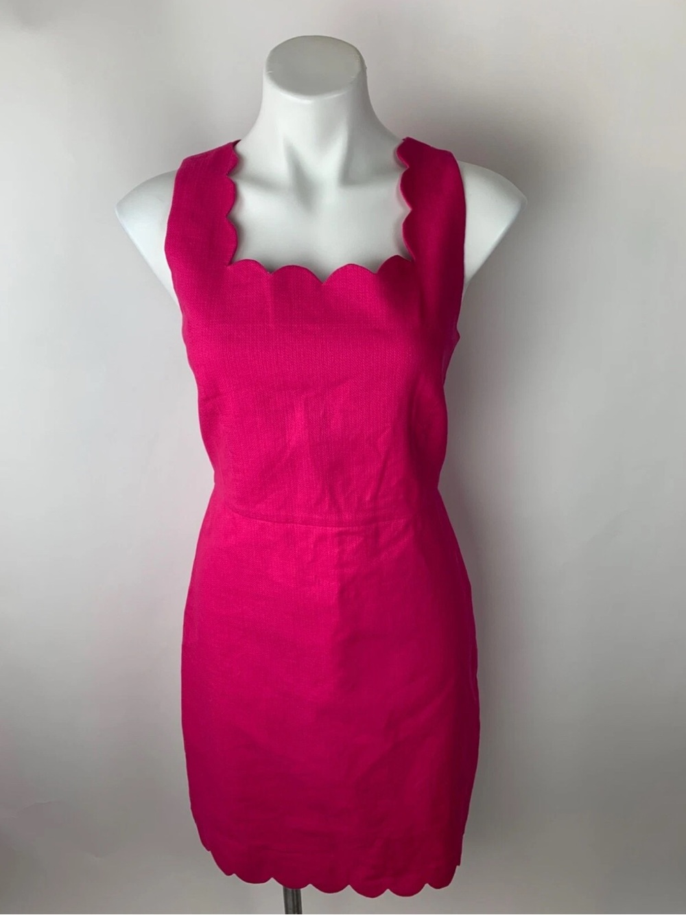 NWT J.CREW Vibrant Pink Scallop Edged Sheath Dress 00